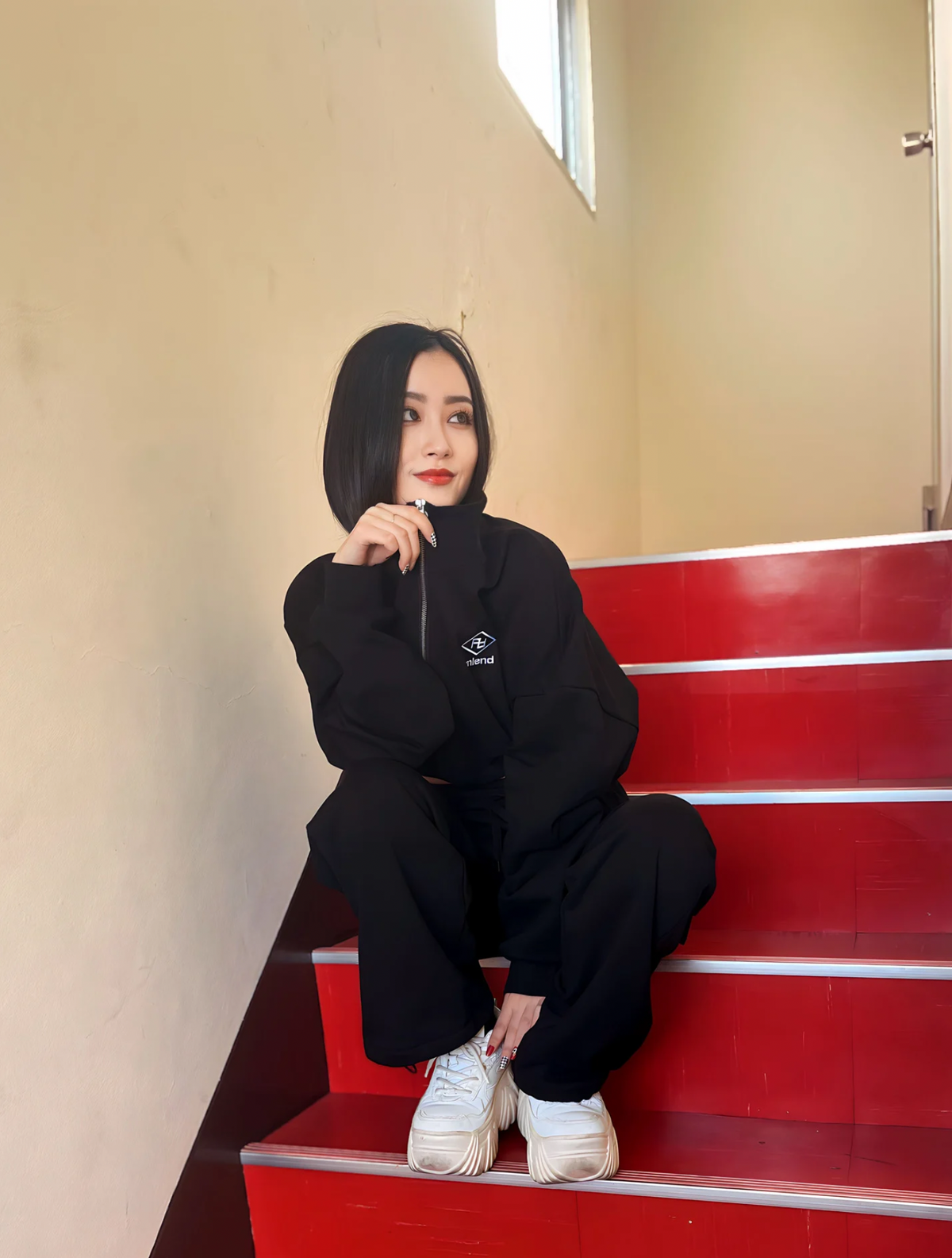2way cropped half zip & cargo sweat setup