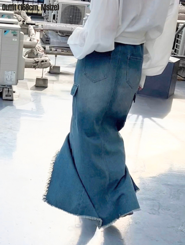 Cargo denim roll skirt (Blue)