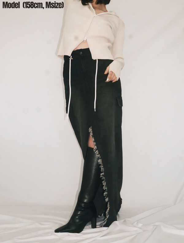 Cargo denim roll skirt (Black)