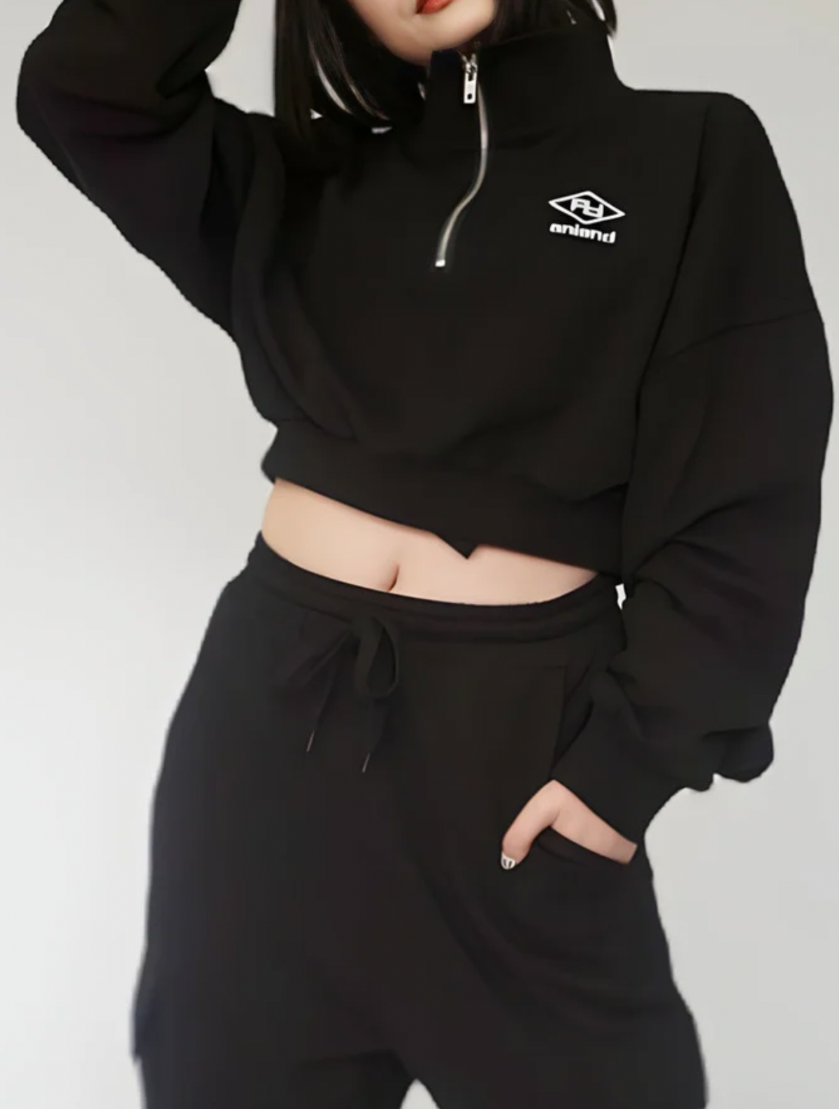 2way cropped half zip & cargo sweat setup