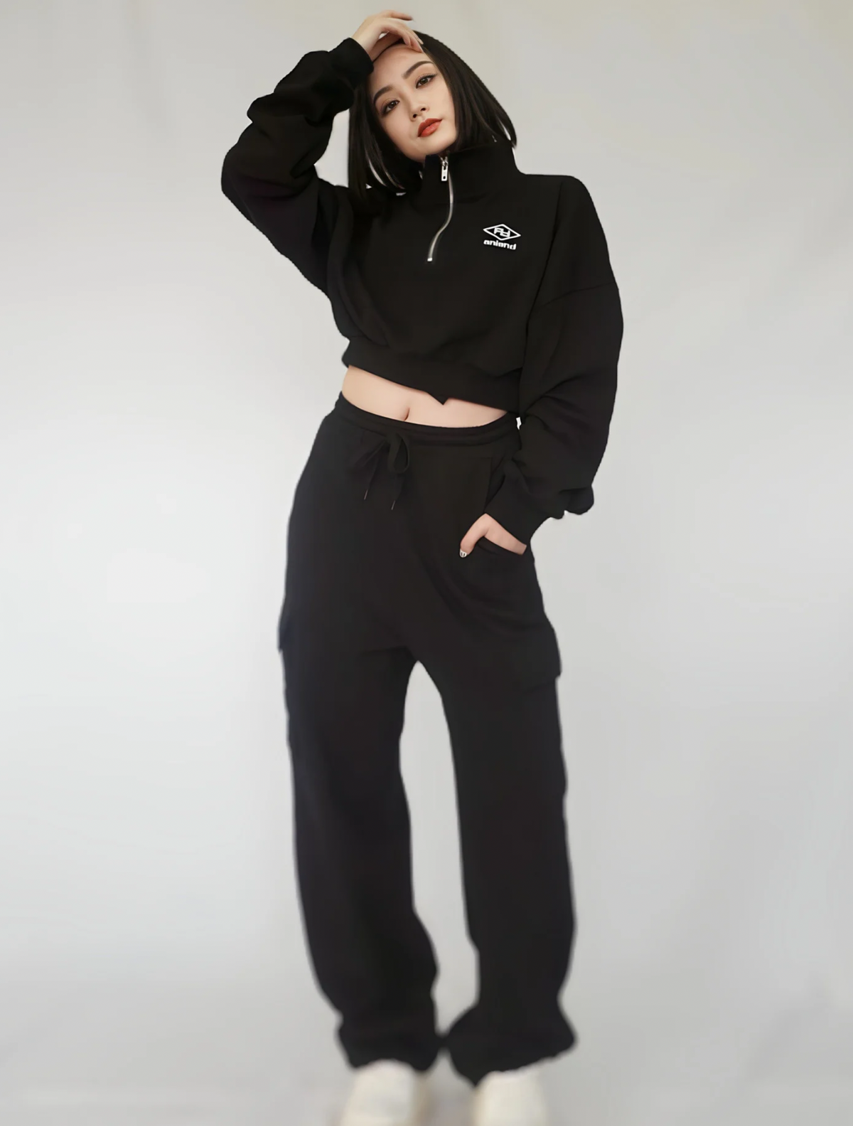 2way cropped half zip & cargo sweat setup