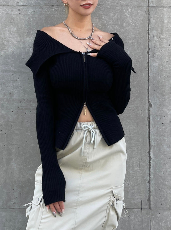 Zip knit off sholder(2color)