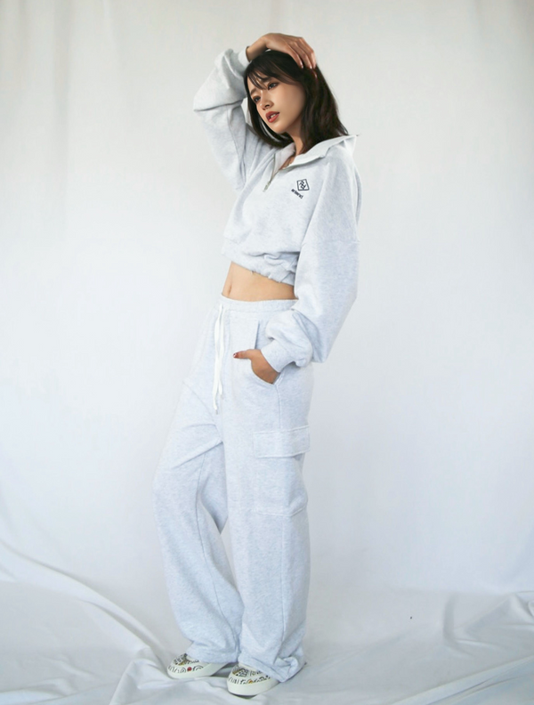 2way cropped half zip & cargo sweat setup