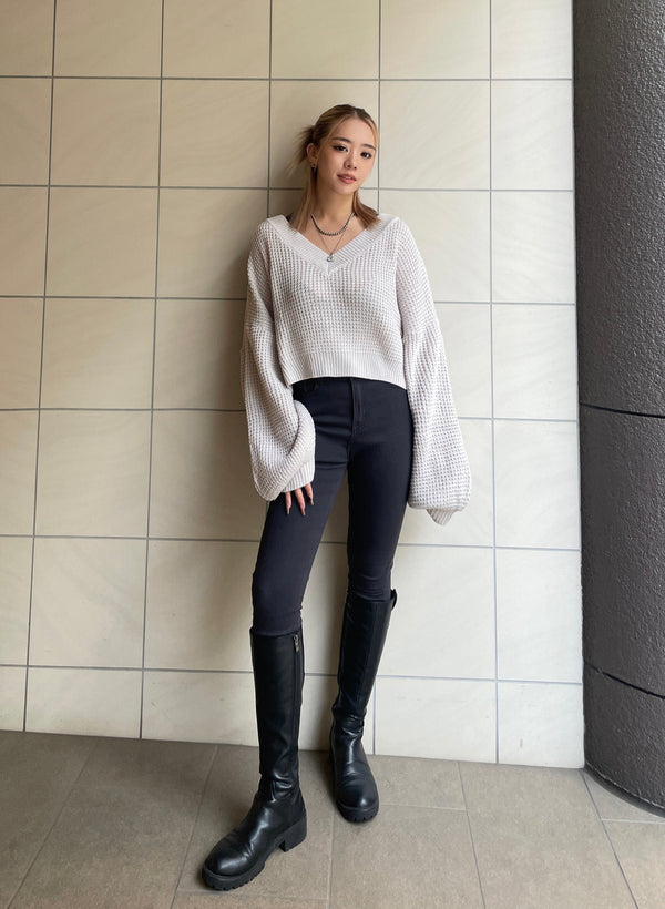 Low gauge feminine knit (WHITE GRAY)