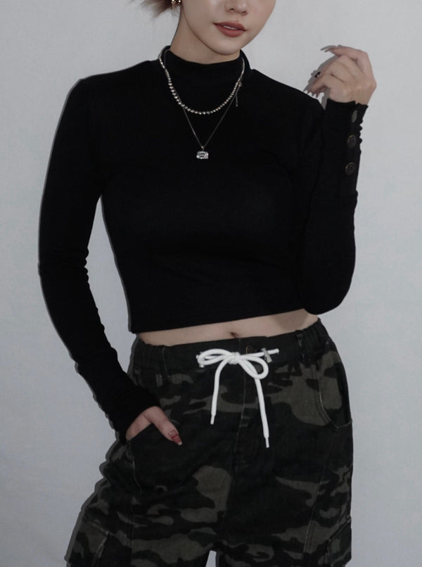 High neck rib cut sew(2color)