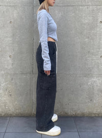 Waist rope cargo denim(BLACK)