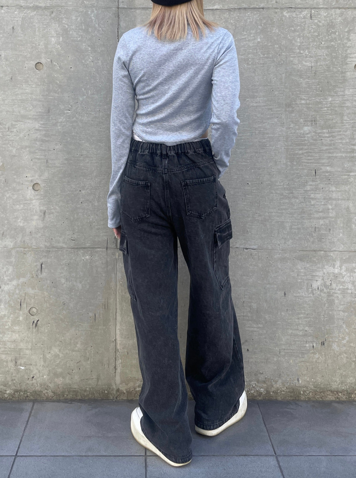 Waist rope cargo denim(BLACK)