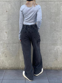 Waist rope cargo denim(BLACK)