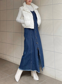 Button slit denim one piece(INDIGO)