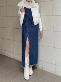 Button slit denim one piece(INDIGO)