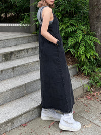 Button slit denim one piece(BLACK)