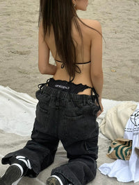 Waist rope cargo denim(BLACK)