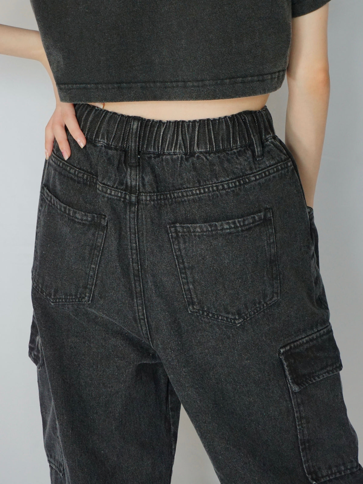 Waist rope cargo denim(BLACK)