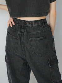 Waist rope cargo denim(BLACK)