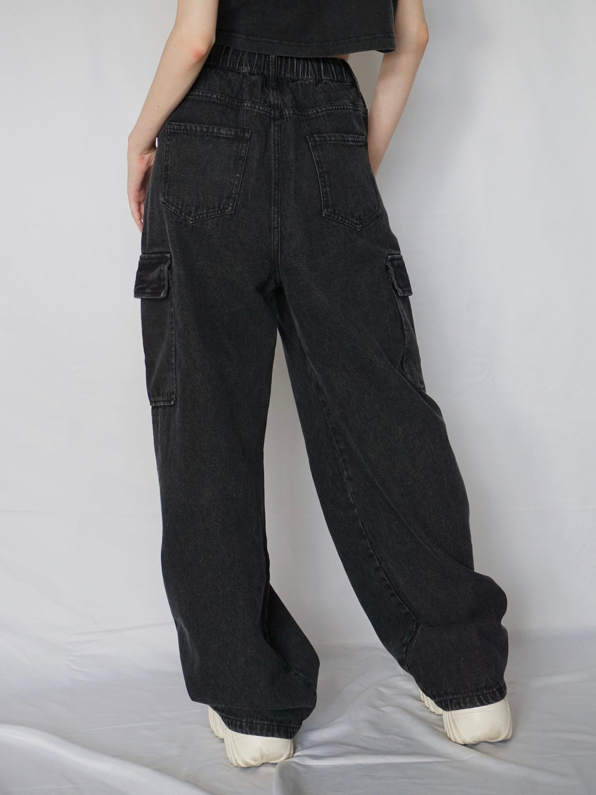 Waist rope cargo denim(BLACK)