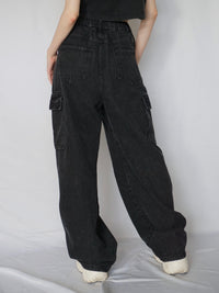 Waist rope cargo denim(BLACK)