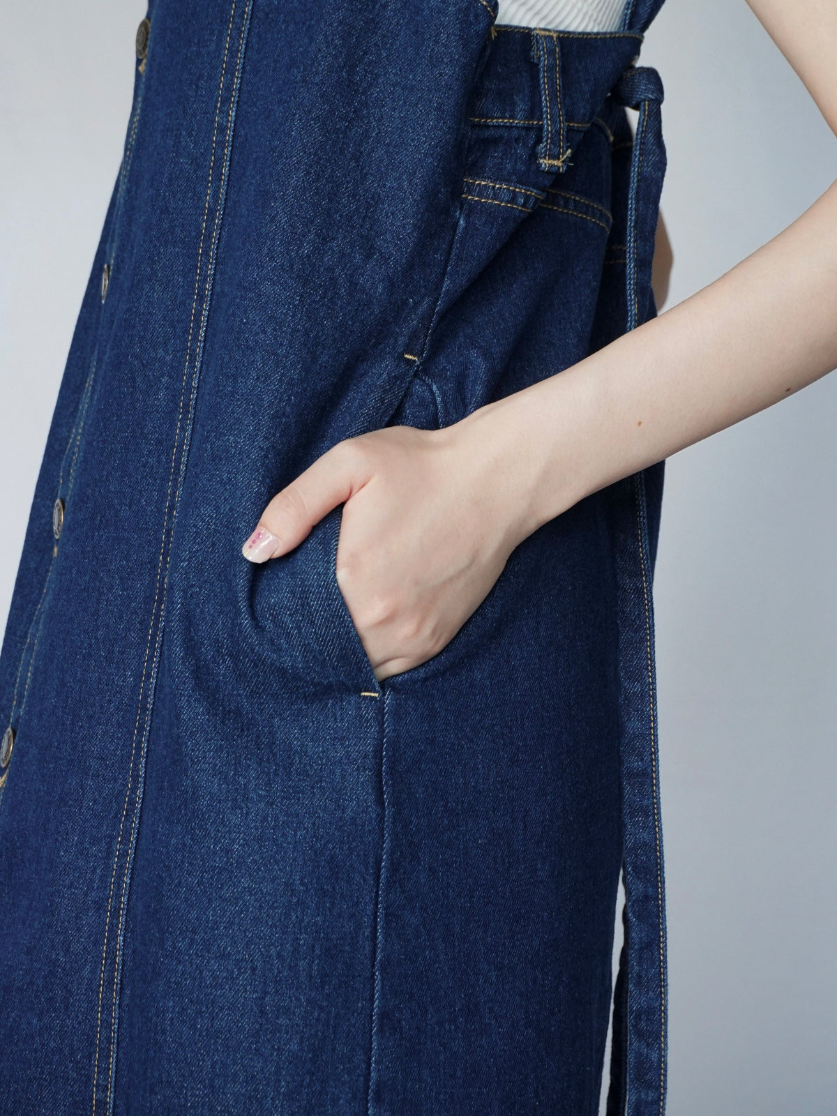Button slit denim one piece(INDIGO)