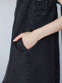 Button slit denim one piece(BLACK)