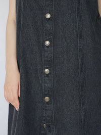 Button slit denim one piece(BLACK)
