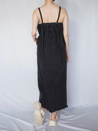 Button slit denim one piece(BLACK)