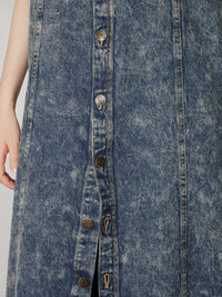 Button slit denim one piece(BLUE)