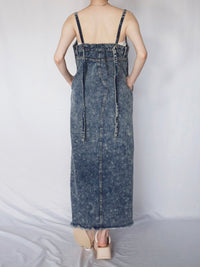 Button slit denim one piece(BLUE)