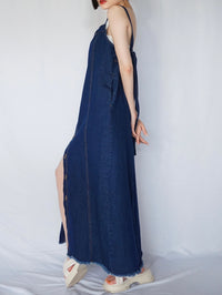 Button slit denim one piece(INDIGO)