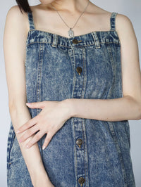 Button slit denim one piece(BLUE)