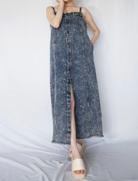 Button slit denim one piece(BLUE)