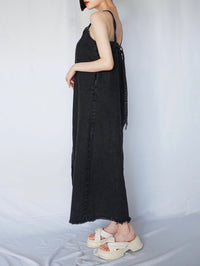 Button slit denim one piece(BLACK)