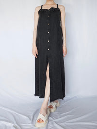 Button slit denim one piece(BLACK)