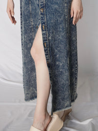 Button slit denim one piece(BLUE)