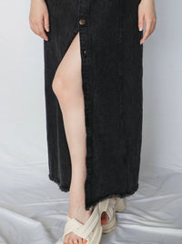 Button slit denim one piece(BLACK)