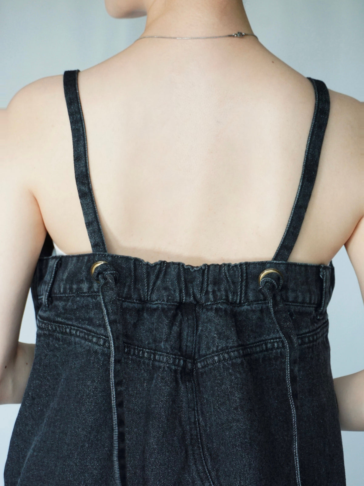 Button slit denim one piece(BLACK)