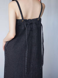 Button slit denim one piece(BLACK)