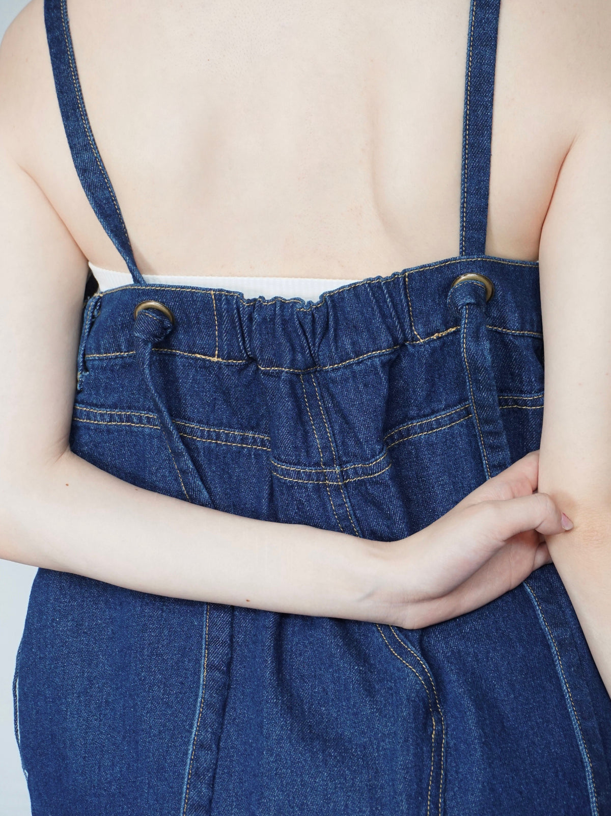 Button slit denim one piece(INDIGO)