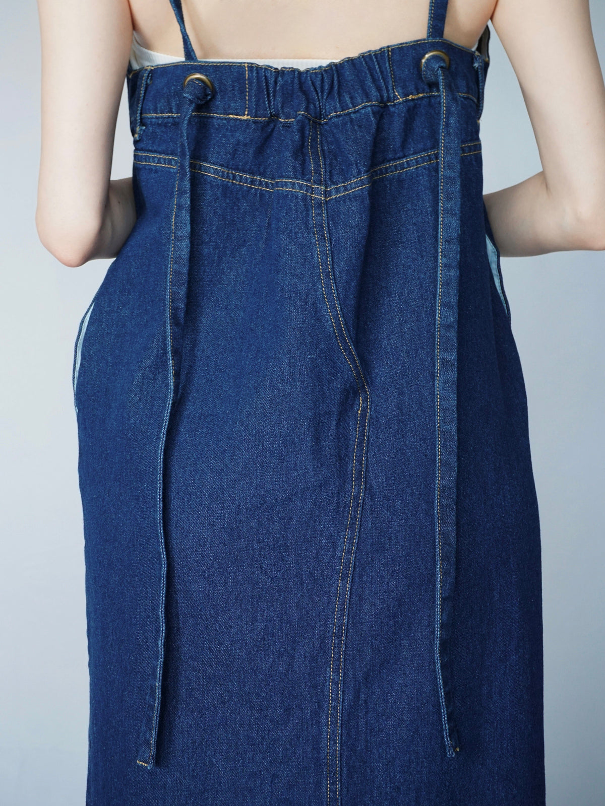 Button slit denim one piece(INDIGO)