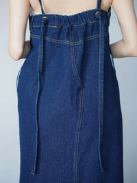 Button slit denim one piece(INDIGO)
