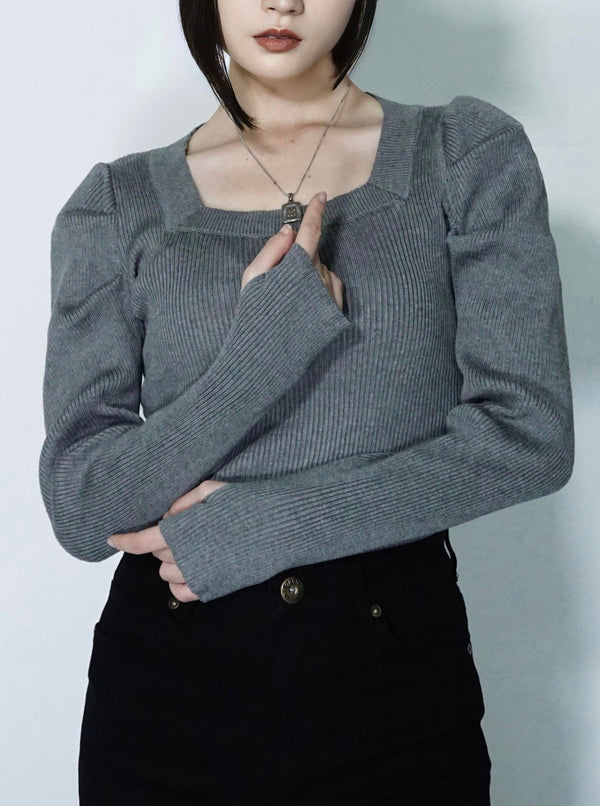 Design square neck knit(GRAY)