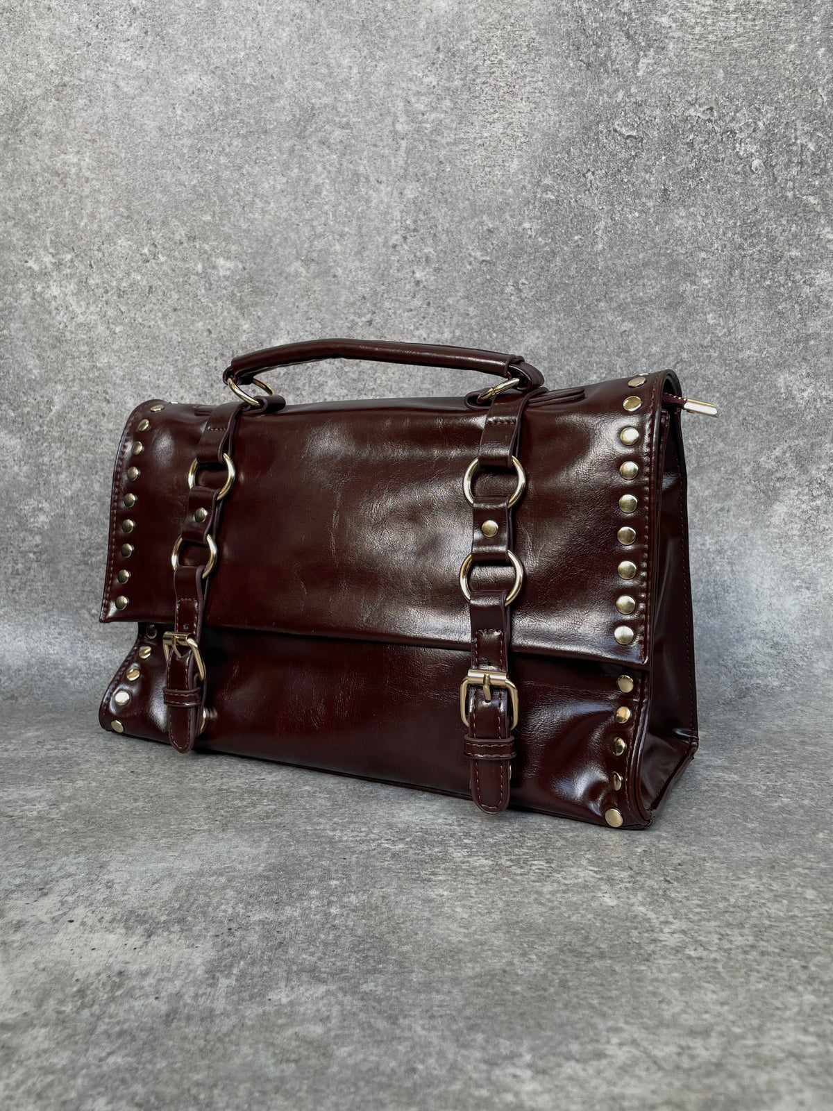 Vintage studs hand bag(BROWN)