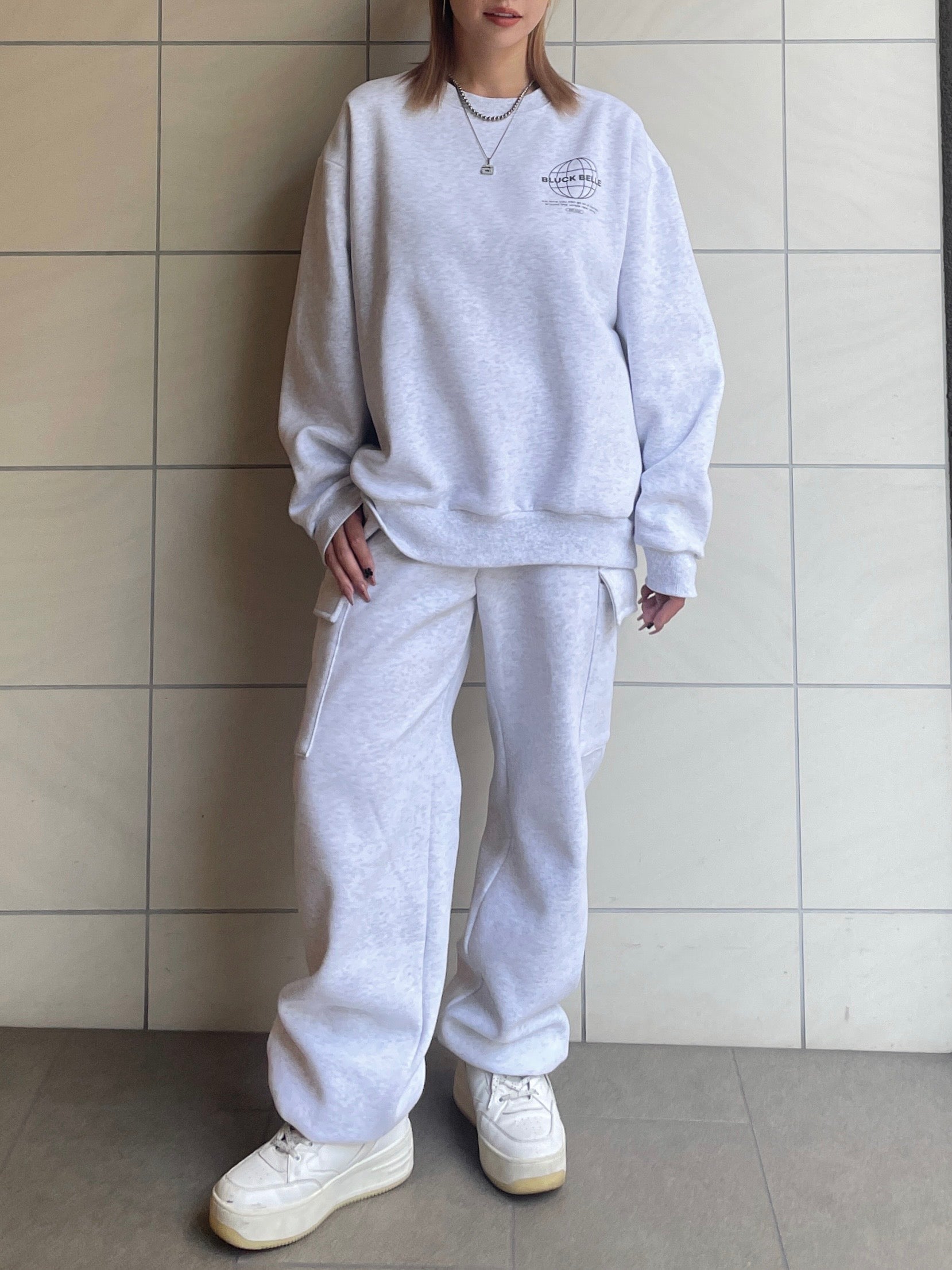 Oversized ＆ ２way cargo sweat setup（ICE GRAY） – ANIEND