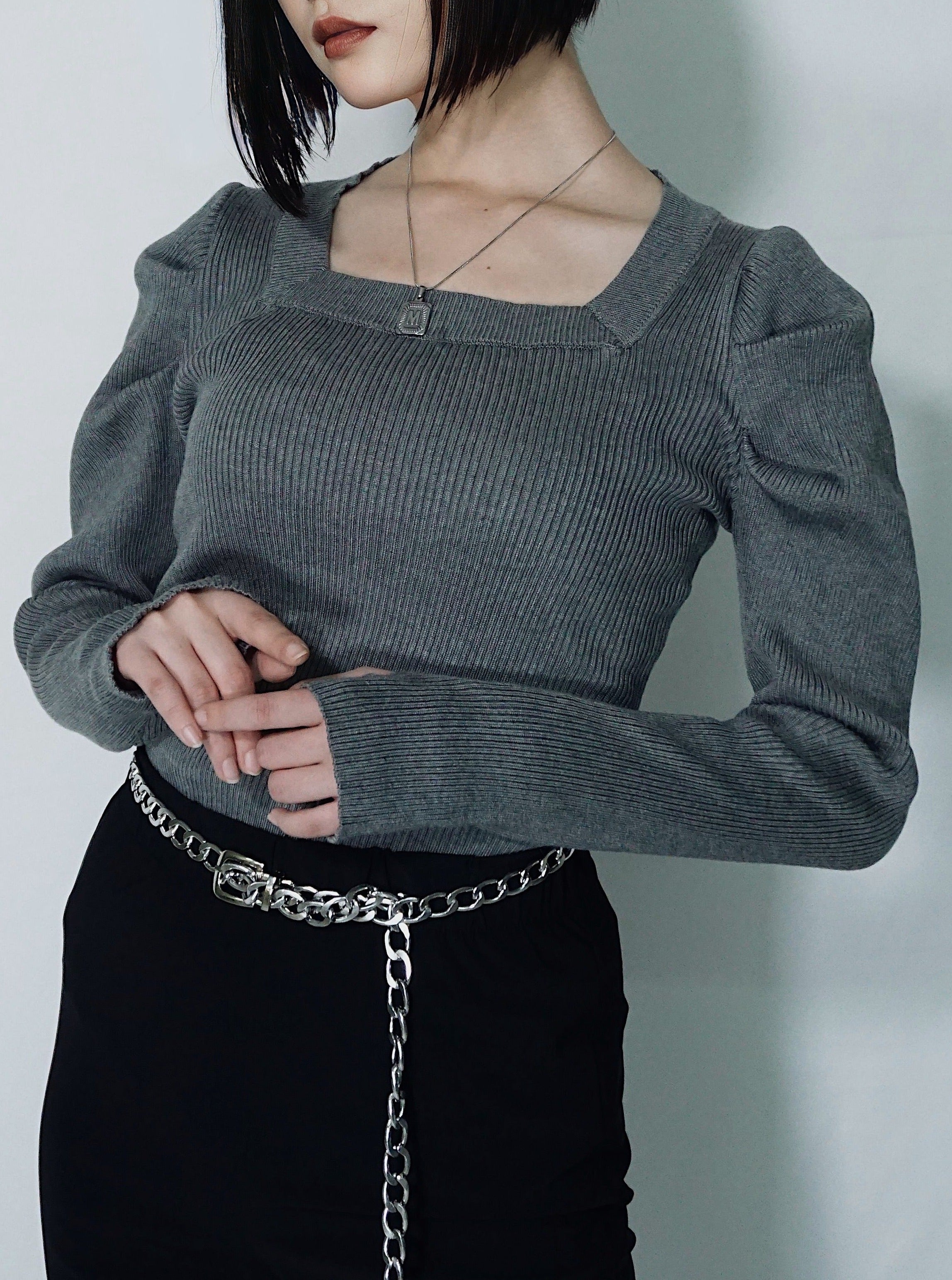 Design square neck knit（GRAY） – ANIEND