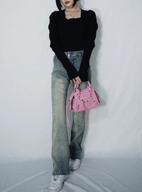 Design square neck knit（BLACK）