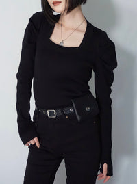 Design square neck knit（BLACK）