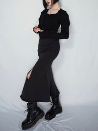 Design square neck knit（BLACK）